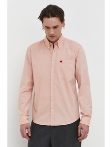 HUGO cămașă din bumbac bărbați, culoarea portocaliu, cu guler button-down, slim 50479302