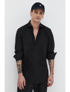 HUGO cămașă din bumbac bărbați, culoarea negru, cu guler italian, slim 50513931