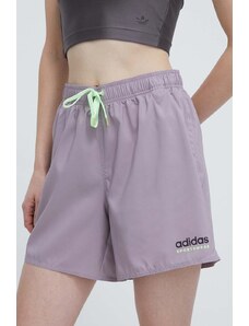 adidas pantaloni scurti femei, culoarea violet, neted, high waist, IL7252