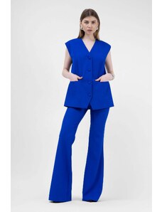 BLUZAT Electric blue suit With oversized vest and flared trousers