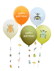 Ginger Ray Set 5 Baloane Happy Birthday Insecte, 30 cm