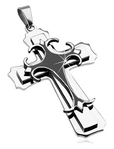 Bijuterii Eshop - Pandantiv din oțel chirurgical - cruce mare, combinație de negru și argintiu G5.13