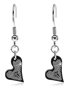 Bijuterii Eshop - Cercei realizați din oțel chirurgical, inimă neagră simetrică cu cruce și rugăciune G14.18