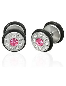 Bijuterii Eshop - Plug fals cu zircon roz și benzi de cauciuc – o pereche E14.19