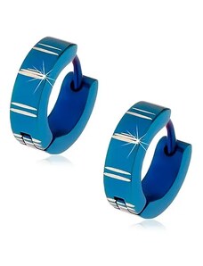 Bijuterii Eshop - Cercei din oțel cu închidere tip verigă cu arc, cercuri albastre cu striații Z43.07