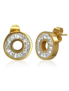 Bijuterii Eshop - Cercei aurii din oțel - cerc încrustat cu zirconii strălucitoare transparente X09.12