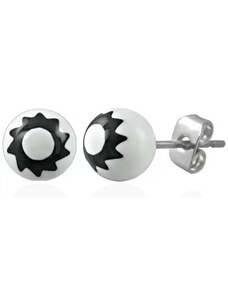 Bijuterii Eshop - Cercei din oțel 316L în culorile alb-negru cu simbolul soarelui, șuruburi AB27.05