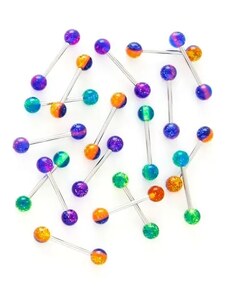 Bijuterii Eshop - Piercing limbă cu bile cu sclipici în trei culori W36.21/25 - Culoare Piercing: Albastru - Ametist