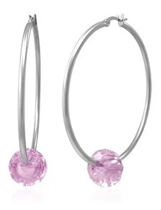 Bijuterii Eshop - Cercei din oțel - cercuri mari argintii cu o mărgea roz fațetată X09.10
