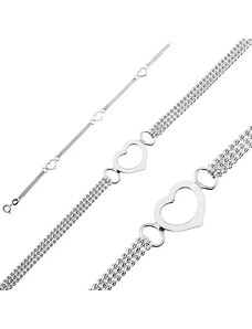 Bijuterii Eshop - Brățară argint - trei inimi, multiple lanțuri T4.15