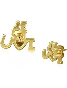 Bijuterii Eshop - Cercei aurii din oțel - îndrăgostiți cu declarație de dragoste, șuruburi X28.3
