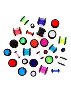 Bijuterii Eshop - Piercing pentru ureche – plug neon cu sclipici G25.05 - Lățime: 3 mm, Culoare: Roșu