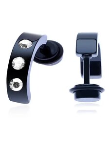 Bijuterii Eshop - Plug fals pentru ureche, din oţel negru, cu trei ştrasuri în culorile curcubeului PC33.03