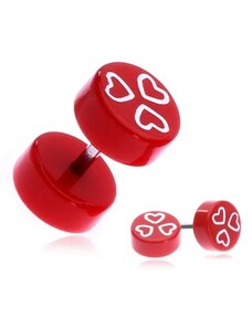 Bijuterii Eshop - plug fals din acrilic roșu, cu inimioare albe PC33.16