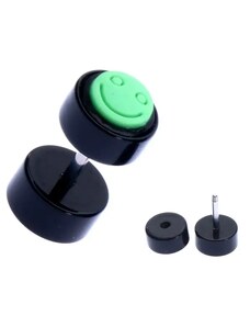 Bijuterii Eshop - Piercing fals din acrilic - smiley verde şi cerc negru PC35.09