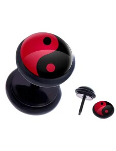 Bijuterii Eshop - Plug fals de ureche, din oțel - simbolul Yin și Yang roșu cu negru AA41.05