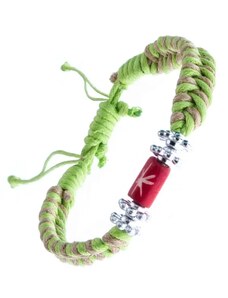 Bijuterii Eshop - Brățară împletită - culoare bej și verde, flori și mărgele cu stea Y52.03