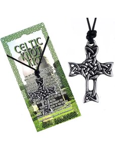 Bijuterii Eshop - Colier din șnur negru și pandantiv lucios, cruce cu nod celtic P3.20