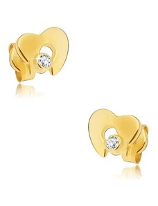 Bijuterii Eshop - Cercei din aur galben de 14K - inimă plată lucioasă cu decupaj și zirconiu GG22.01