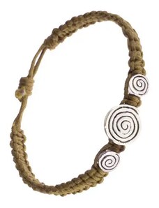 Bijuterii Eshop - Brățară împletită maro castaniu, trei plăcuțe cu spirală S30.02