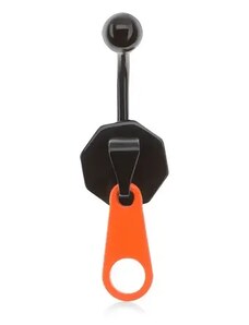 Bijuterii Eshop - Piercing negru pentru buric, fermoar cu cheiță portocaliu neon S58.23
