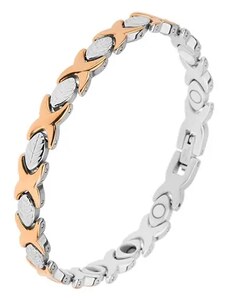 Bijuterii Eshop - Brățară din oțel argintiu și auriu, zale "X", frunze, magneți SP15.07