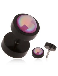 Bijuterii Eshop - Plug fals pentru ureche din acrilic, negru, bilă roz, reflexii de curcubeu PC20.28