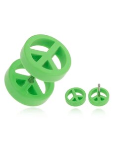 Bijuterii Eshop - Plug fals pentru ureche din acrilic, simbolul păcii verde deschis PC20.27