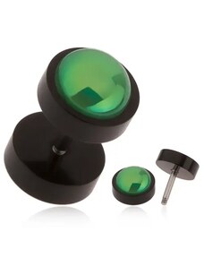 Bijuterii Eshop - Plug fals pentru ureche, din acrilic negru, bilă verde cu sclipiri de curcubeu PC01.21