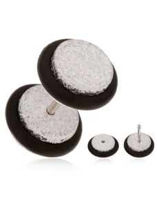 Bijuterii Eshop - Plug fals pentru ureche, sclipitor, din acrilic, nuanţă argintie, benzi din cauciuc negru PC02.24