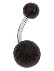 Bijuterii Eshop - Piercing negru pentru buric realizat din acrilat, două bile mici, suprafață sablată PC02.29