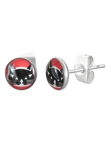 Bijuterii Eshop - Cercei rotunzi din oţel - cap negru de pisică, fond roşu SP39.31