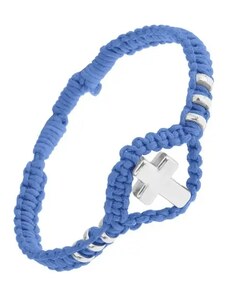 Bijuterii Eshop - Brățară albastră împletită, cruce lucioasă din oțel și cercuri, ajustabilă SP50.11