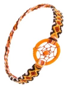 Bijuterii Eshop - Brățară portocalie realizată din lână, model pătrat, cerc cu bilă SP50.23