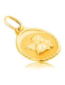 Bijuterii Eshop - Pandantiv din aur 585 - medalion oval cu înger, versiune lucioasă şi mată GG01.69