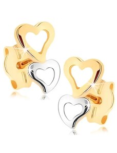 Bijuterii Eshop - Cercei din aur 375 - două contururi în formă de inimă în două culori S1GG75.03