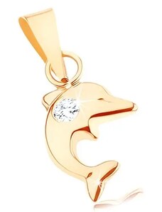 Bijuterii Eshop - Pandantiv din aur galben de 9K - delfin mic săritor, un zirconiu rotund transparent S1GG81.11