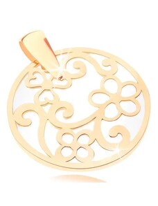 Bijuterii Eshop - Pandantiv din aur galben de 9K - contur rotund cu ornamente, bază perlată S1GG82.04