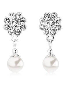 Bijuterii Eshop - Cercei din argint 925, floare compusă din cristale Swarovski, perlă albă I25.04
