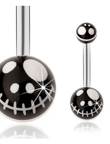 Bijuterii Eshop - Piercing din oțel pentru buric, bile negre - craniu din desene animate SP30.06