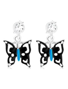 Bijuterii Eshop - Cercei cu fluture în culori negru-albastru-alb, argint 925, cristal PC14.32