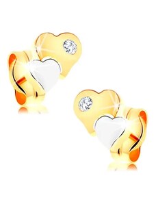 Bijuterii Eshop - Cercei din aur de 14K - inimi lucioase în două culori, zirconiu transparent S1GG146.06