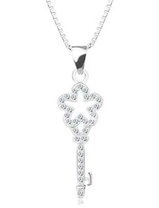 Bijuterii Eshop - Colier din argint 925, lanţ cu pandantiv, cheie din zirconii cu floare AC09.20