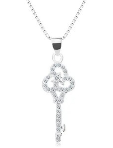 Bijuterii Eshop - Colier din argint 925, lanţ şi pandantiv, cheie lucioasă transparentă, zirconii AC12.29