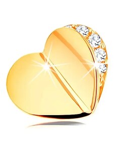 Bijuterii Eshop - Pandantiv din aur galben de 14K - inimă lucioasă, îndoită, contur transparent din zirconii S2GG120.10