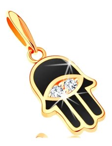 Bijuterii Eshop - Pandantiv din aur galben de 14K - mâna Fatimei acoperită cu email negru, ochi GG121.07