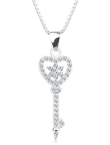 Bijuterii Eshop - Colier din argint 925 - lanţ cu pandantiv, cheie din zirconiu - inimă, floare AC13.22