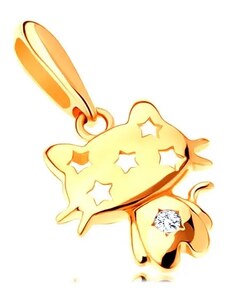 Bijuterii Eshop - Pandantiv din aur galben de 14K - pisică lucioasă, zirconiu transparent, stele GG119.05
