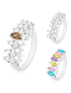 Bijuterii Eshop - Inel de culoare argintie, linie de zirconii fațetate în formă de bob R47.25 - Marime inel: 55, Culoare: Transparent - maro