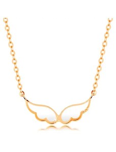 Bijuterii Eshop - Colier realizat din aur galben de 14K - aripi de înger acoperite cu email alb GG138.18